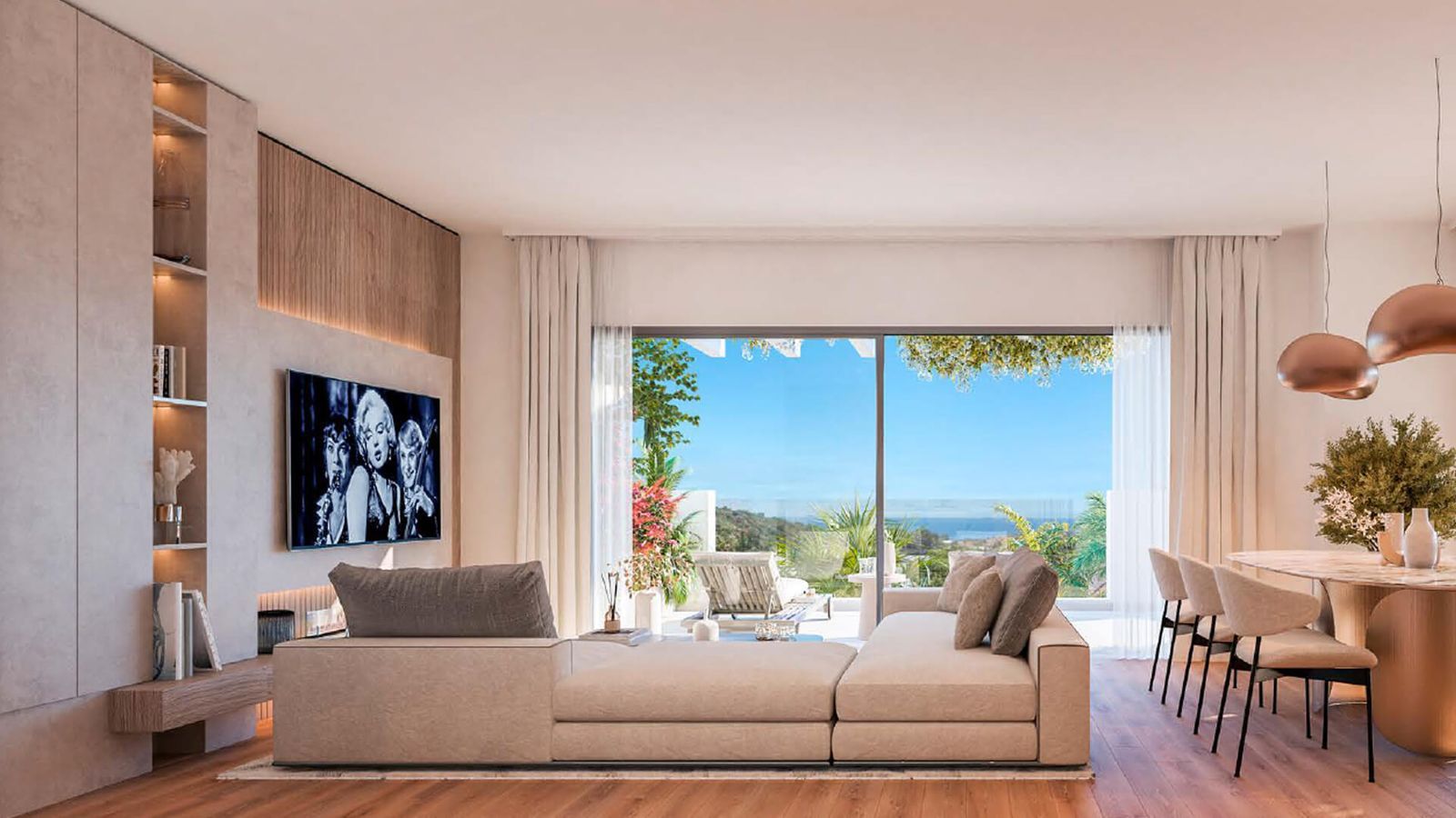 Modernes Wohnzimmer mit Meerblick bei Amarante Living.